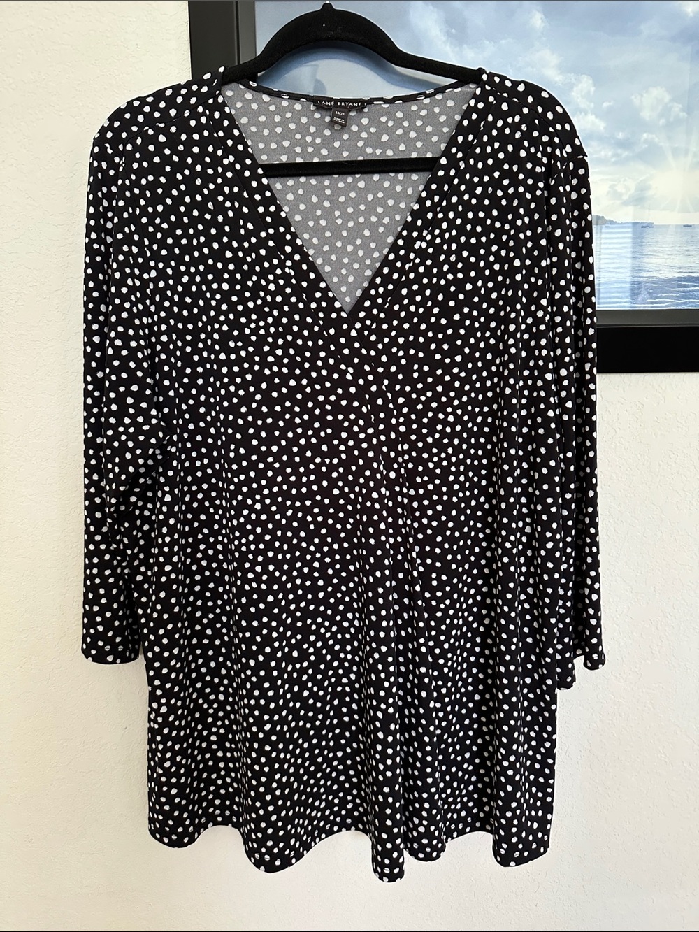 Lane Bryant Black & White Swing V-Neck Pleat-front 3/4 Sleeve Top 18/20
